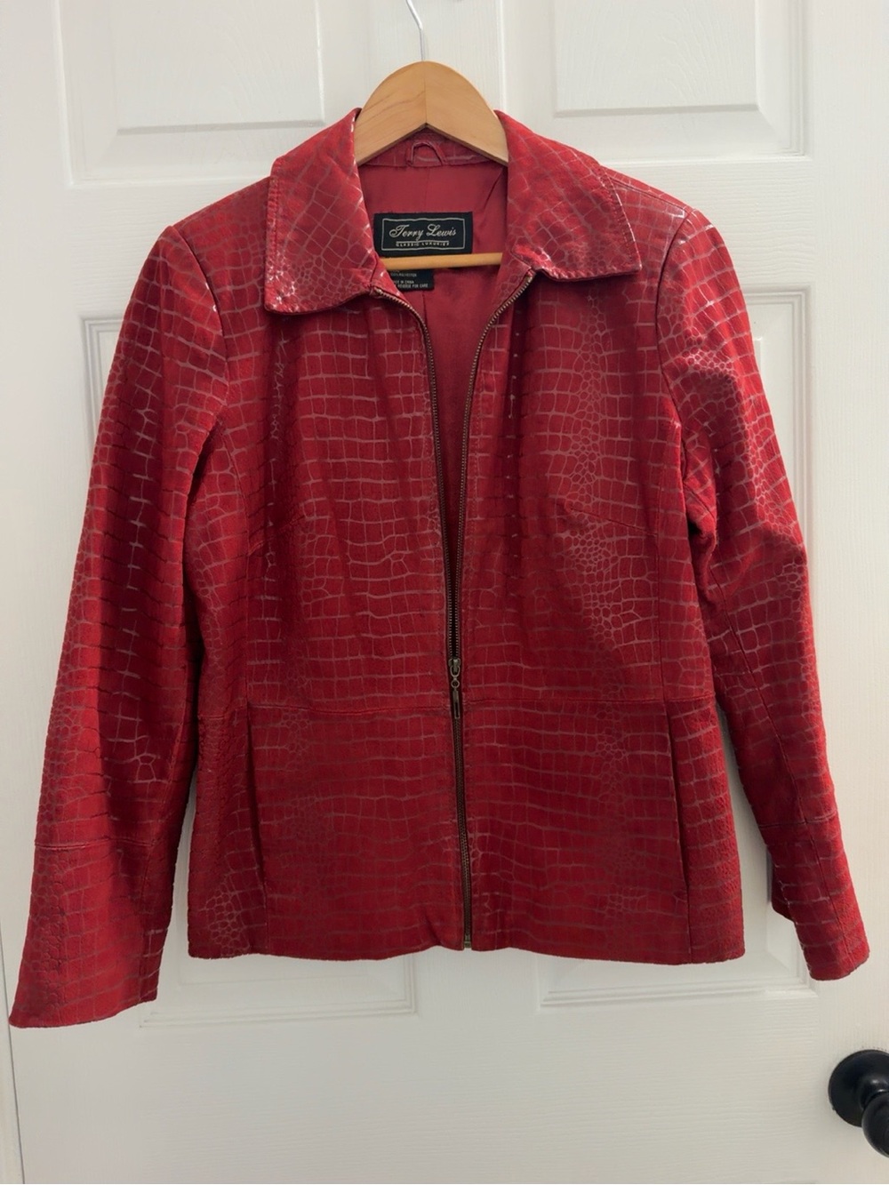 Terry Lewis Classic Luxuries Red Croc-Embossed Zip Jacket